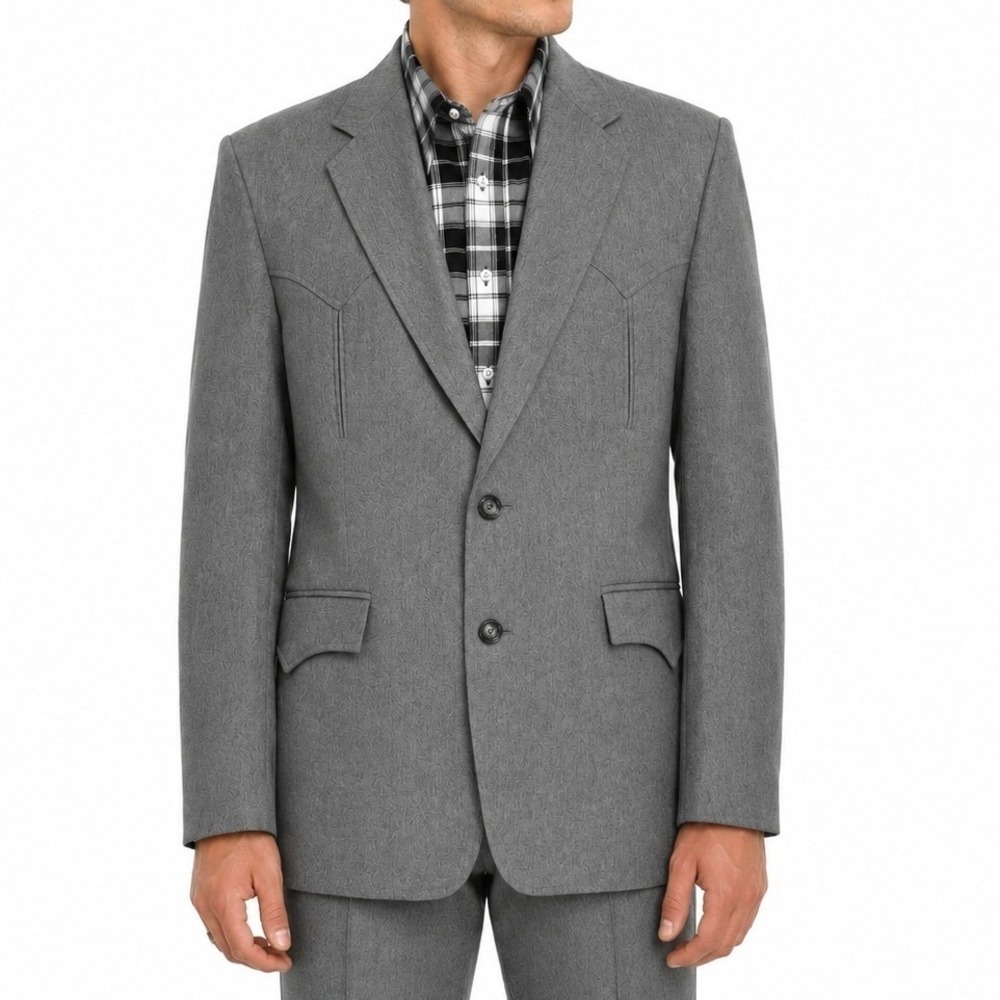 70s Vintage Circle S Western Blazer Mens 42R Gray Sport Coat 2 Button Cowboy